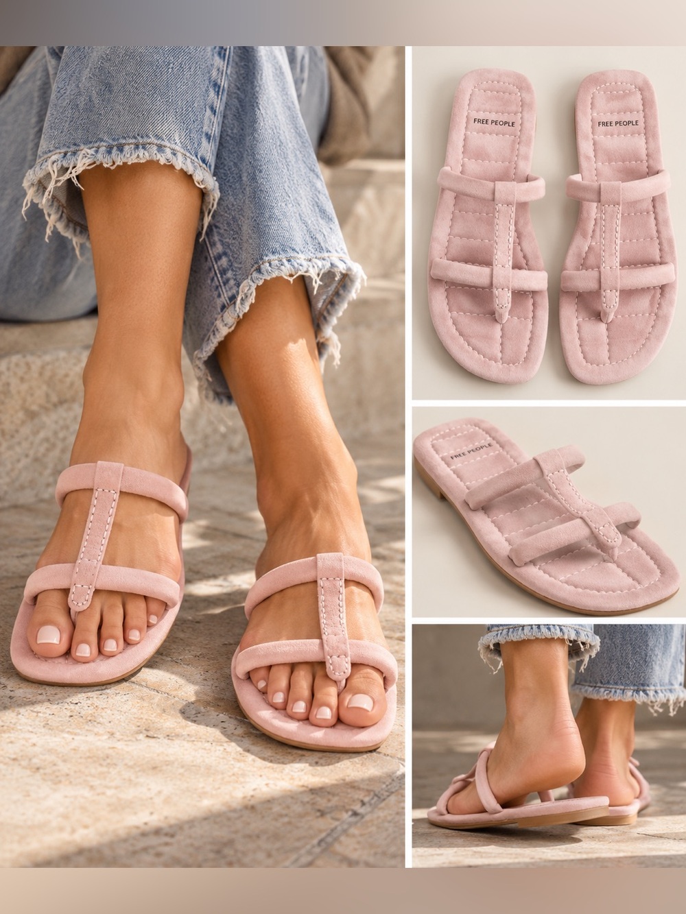 Free People Hadden Slide Sandals Pink Suede Toe Loop Size 8